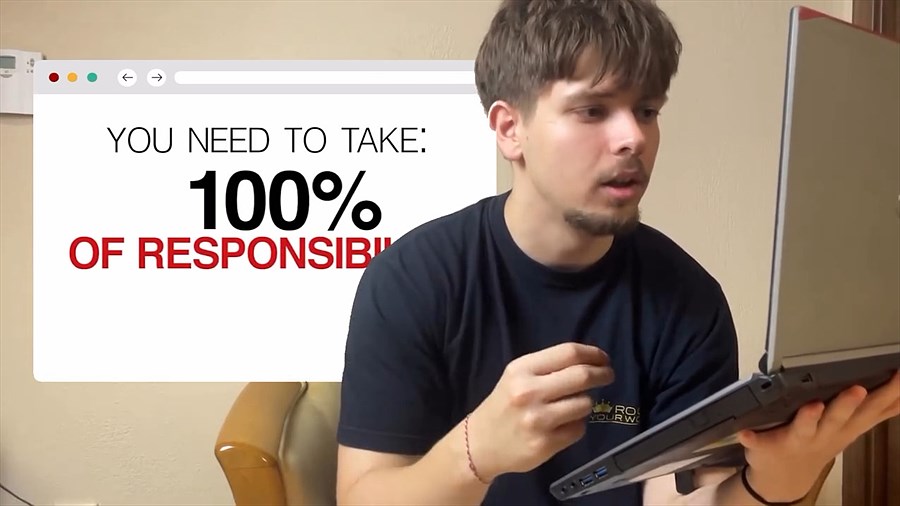 The same clip after design: a browser-window graphic and typography over the shot