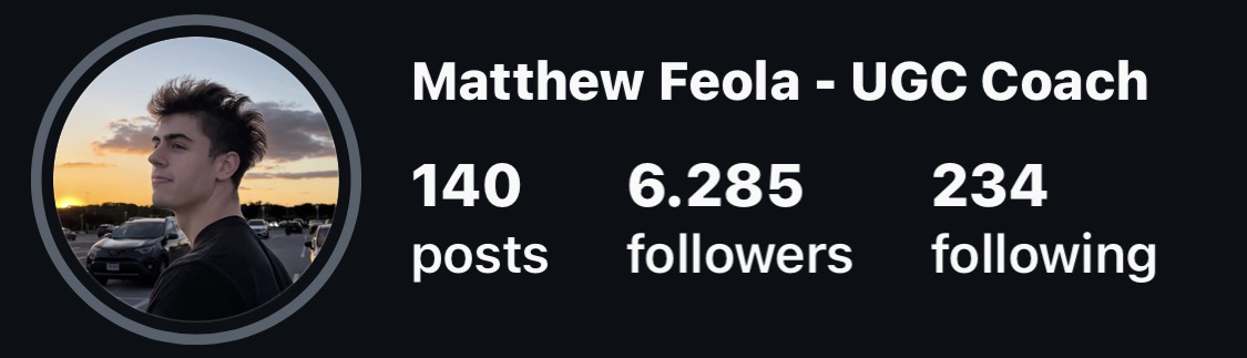 Matthew's Instagram at 6,285 followers