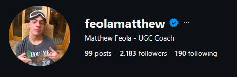 Matthew's Instagram at 2,183 followers